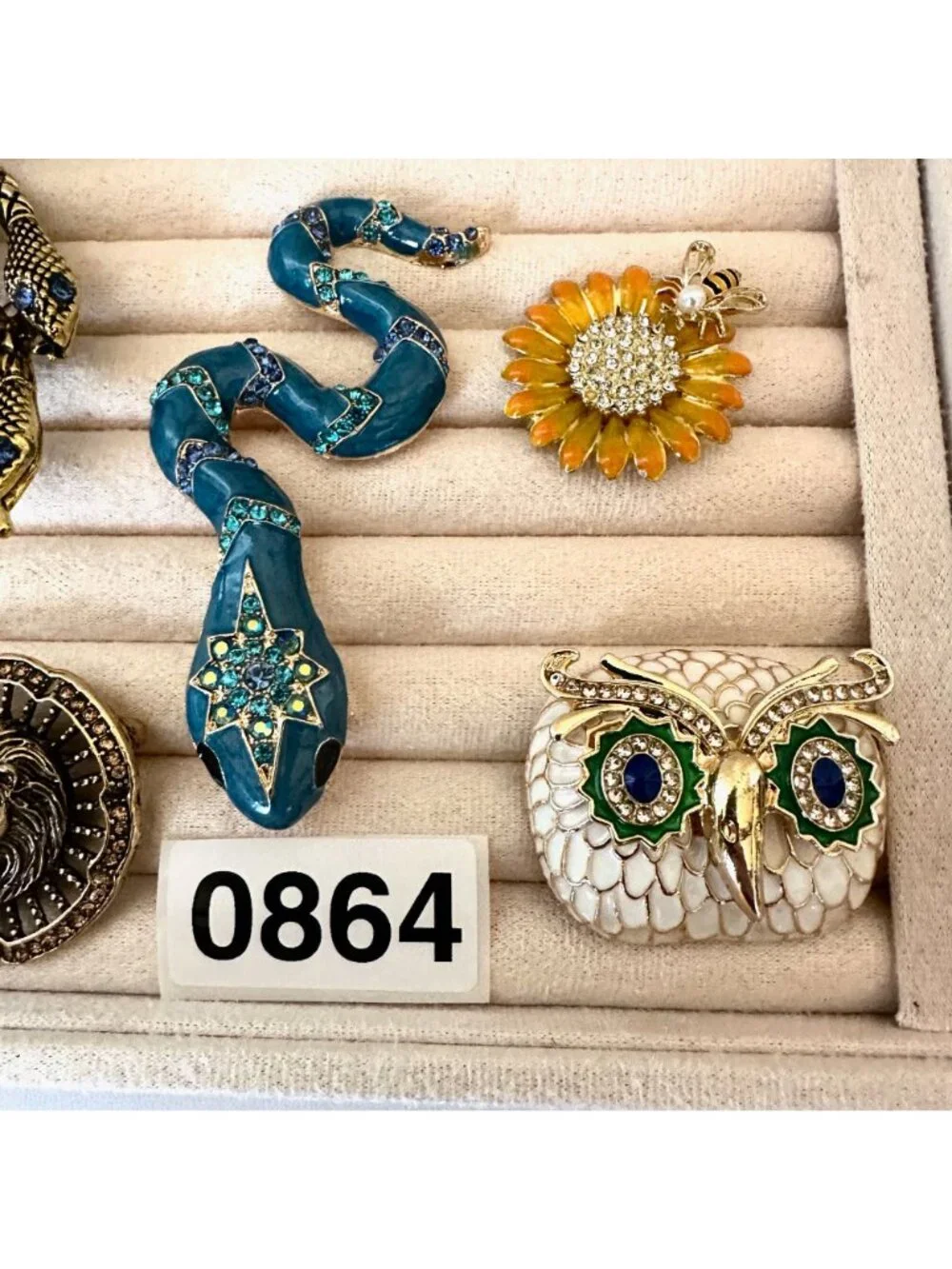 Costume Jewelry Lot Snake Pendant Brooch Pin Owl Sunflower Lion Gold Tone